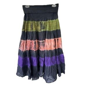 Now And Then Bohemian Stripe Tie Dye Fold Over Whimsical Flare Midi Maxi Skirt S